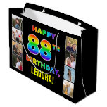 [ Thumbnail: 88th Birthday: Rainbow Text, Custom Photos & Name Gift Bag ]