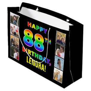 88th Birthday: Rainbow Text, Custom Photos & Name Large Gift Bag
