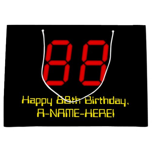 88th Birthday Red Digital Clock Style 88  Name Large Gift Bag