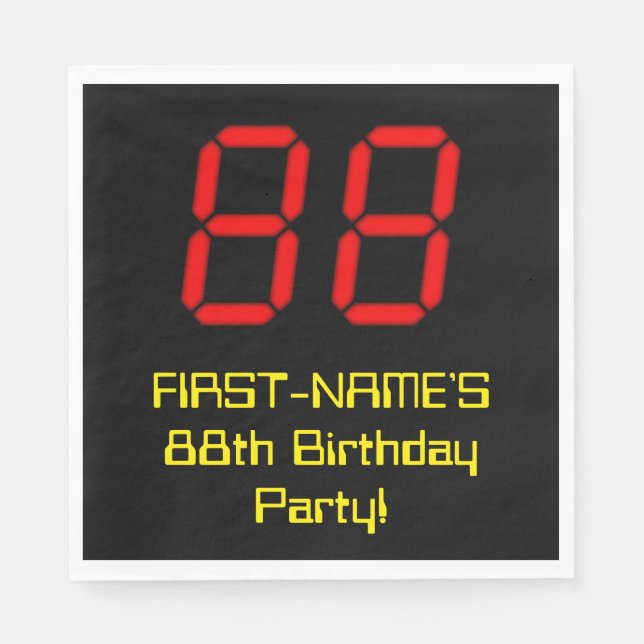 88th Birthday: Red Digital Clock Style "88" + Name Napkins (Front)