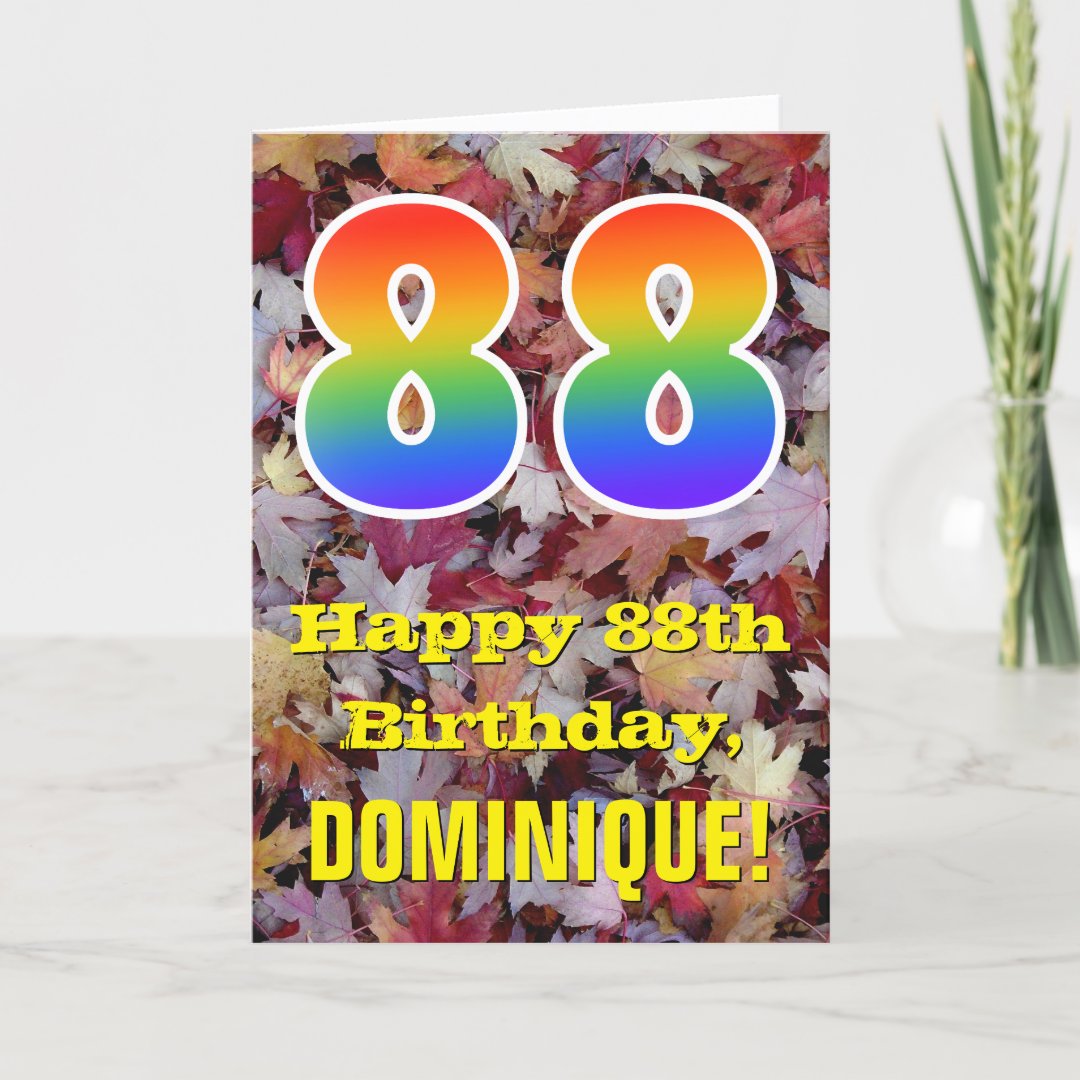 88th Birthday; Rustic Autumn Leaves; Rainbow "88" Card Zazzle