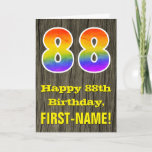 [ Thumbnail: 88th Birthday: Rustic Faux Wood Look, Rainbow "88" Card ]