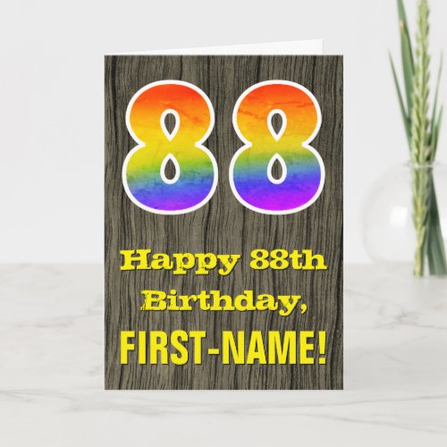 88th Birthday Rustic Faux Wood Look Rainbow 88 Card
