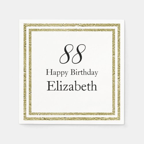 88th Birthday White and Gold Napkin