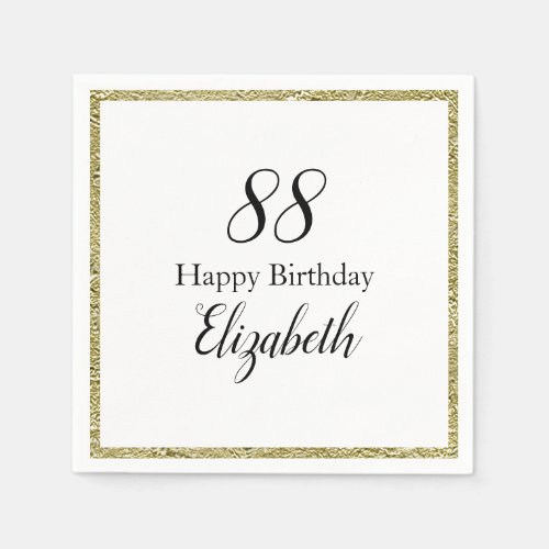 88th Birthday White and Gold Napkin