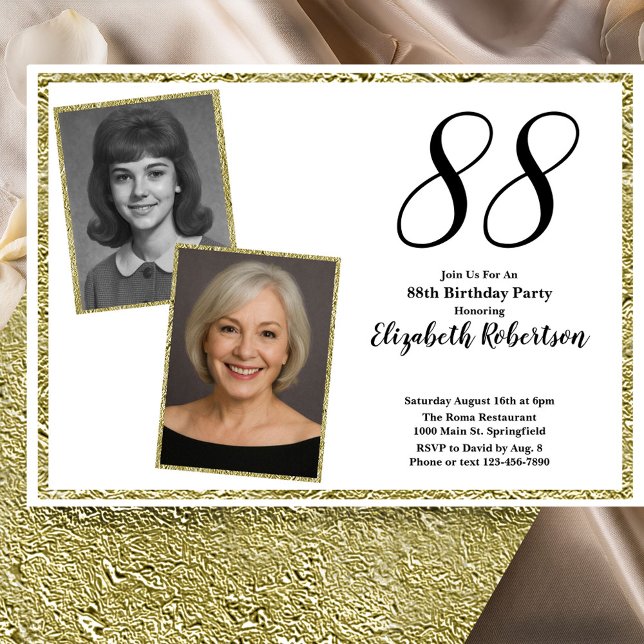 88th Custom Photo White and Gold  Invitation (Creator Uploaded)