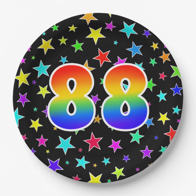 88th Event: Bold, Fun, Colorful Rainbow 88 Paper Plates (Front)