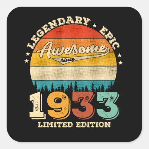 89 Year Old Awesome Since 1933 89th Birthday Gift Square Sticker