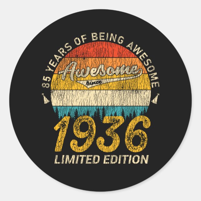 89 Year Old Bday 1936 Awesome 89th Birthday Gift Classic Round Sticker (Front)