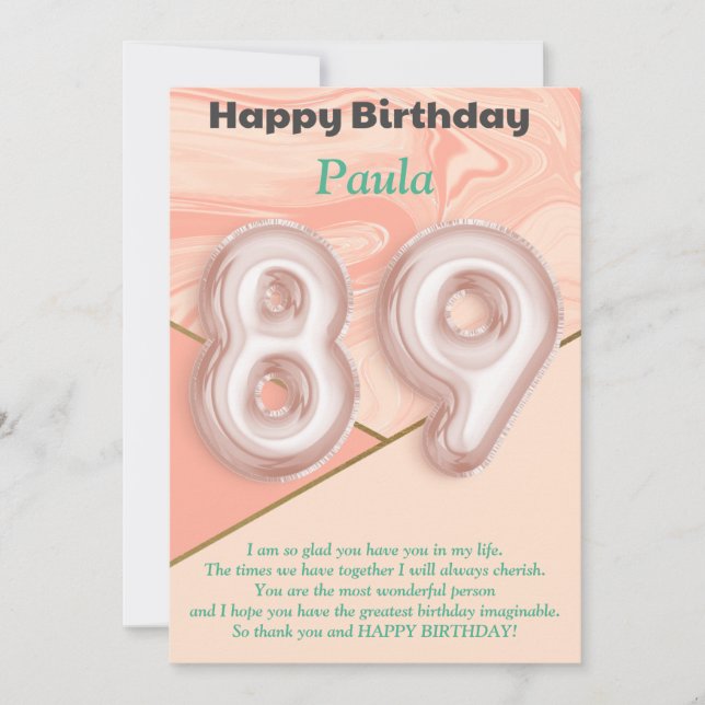 89 year old girls Happy Birthday card (Front)