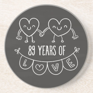 89th Anniversary Gift Chalk Hearts Drink Coaster