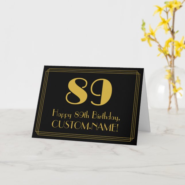 89th Birthday: Art Deco Inspired Look "89" + Name Card (Yellow Flower)