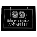 [ Thumbnail: 89th Birthday — Art Deco Inspired Look "89" & Name Gift Bag ]