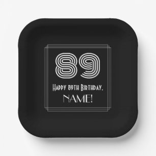 89th Birthday — Art Deco Inspired Look “89” + Name Paper Plates
