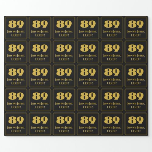 89th Birthday  Art Deco Inspired Look 89  Name Wrapping Paper
