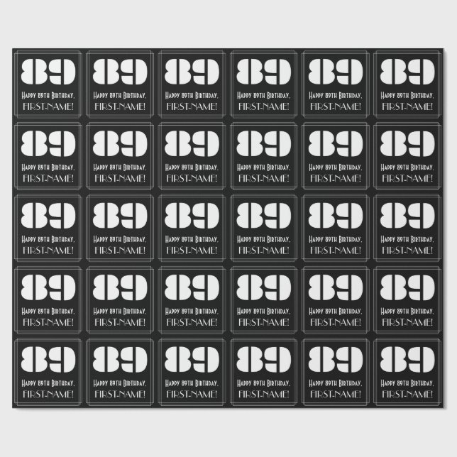 89th Birthday: Art Deco Inspired Look "89" & Name Wrapping Paper (Flat)