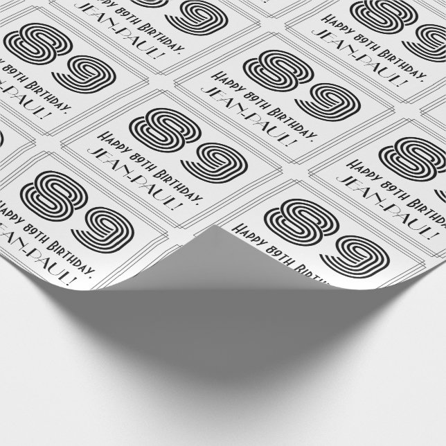 89th Birthday: Art Deco Inspired Style "89" + Name Wrapping Paper (Corner)