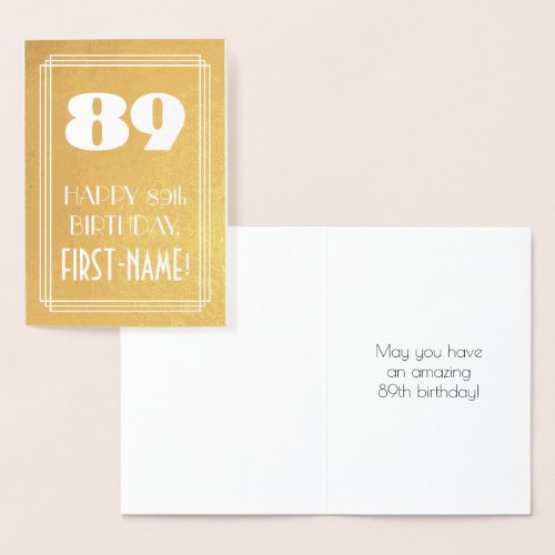 89th Birthday  Art Deco Style 89  Custom Name Foil Card