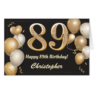 89th Birthday Black and Gold Balloons Extra Large Card