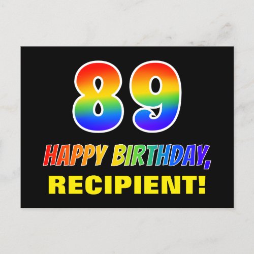 89th Birthday Bold Fun Simple Rainbow 89 Postcard