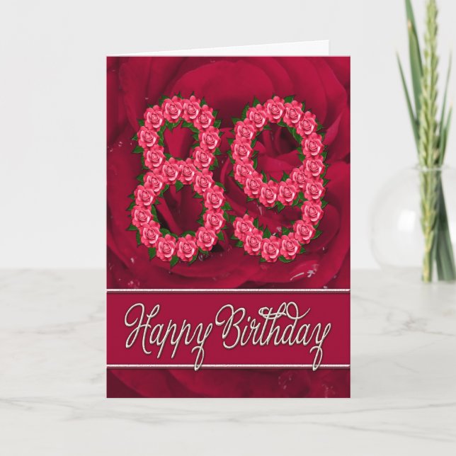 89th birthday card with roses and leaves (Front)