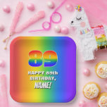 [ Thumbnail: 89th Birthday: Colorful, Fun Rainbow Pattern # 89 Paper Plates ]