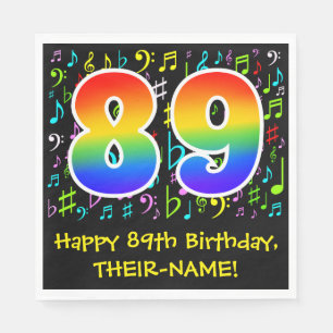 89th Birthday - Colorful Music Symbols, Rainbow 89 Napkins