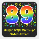 [ Thumbnail: 89th Birthday: Colorful Music Symbols, Rainbow 89 Sticker ]