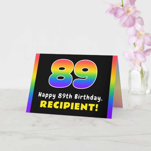 89th Birthday: Colorful Rainbow # 89, Custom Name Card (Orchid)