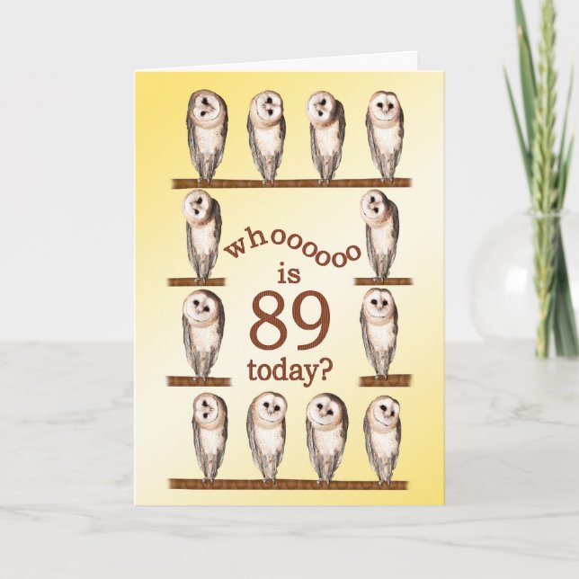 89th birthday, Curious owls card. Card (Front)