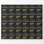 [ Thumbnail: 89th Birthday: Elegant, Black, Faux Gold Look Wrapping Paper ]