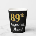 [ Thumbnail: 89th Birthday - Elegant Luxurious Faux Gold Look # Paper Cups ]
