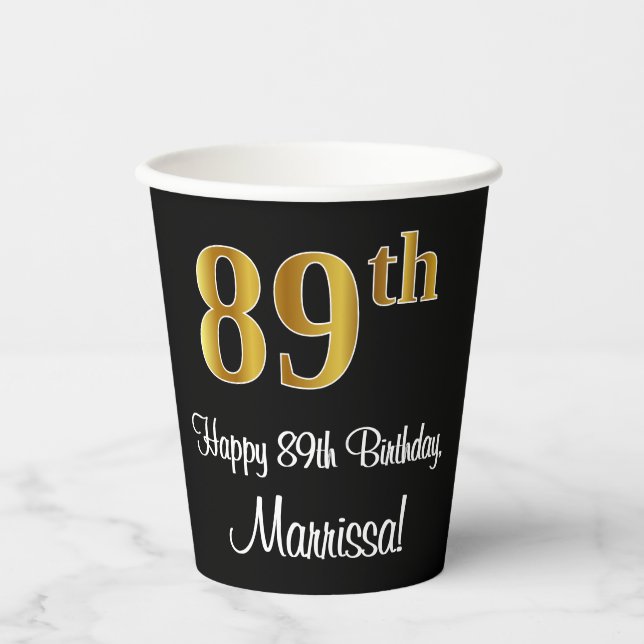 89th Birthday - Elegant Luxurious Faux Gold Look # Paper Cups (Front)