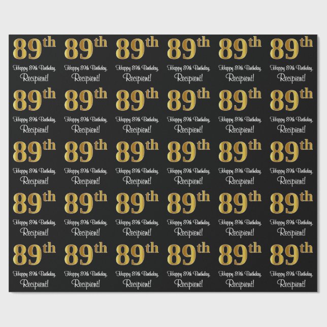 89th Birthday: Elegant Luxurious Faux Gold Look # Wrapping Paper (Flat)