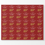 [ Thumbnail: 89th Birthday: Elegant, Red, Faux Gold Look Wrapping Paper ]