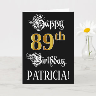 89th Birthday — Fancy Script; Faux Gold Look; Name Card