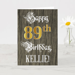 89th Birthday: Faux Gold Look + Faux Wood Pattern Card