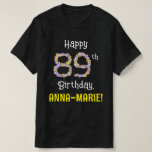 [ Thumbnail: 89th Birthday: Floral Flowers Number “89” + Name T-Shirt ]