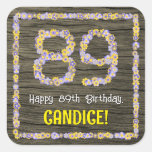 [ Thumbnail: 89th Birthday: Floral Number, Faux Wood Look, Name Sticker ]