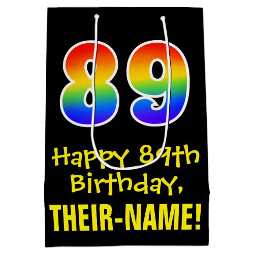 89th Birthday Fun Bold Colorful Rainbow 89 Medium Gift Bag