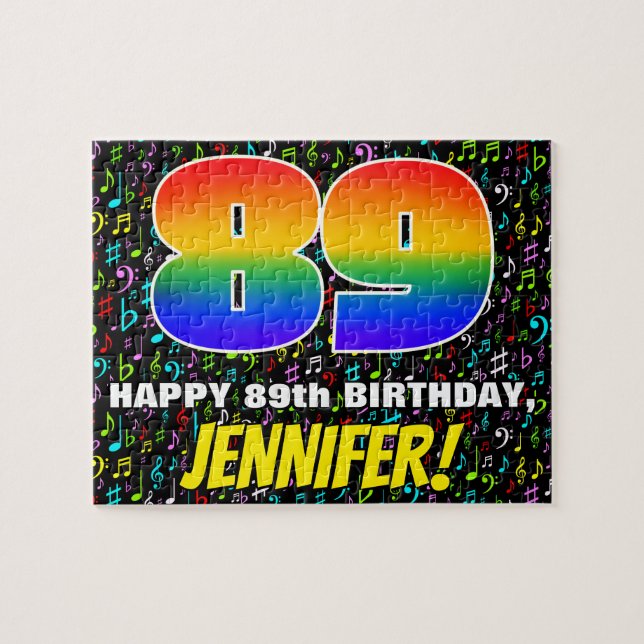 89th Birthday — Fun, Colorful Music Symbols & “89” Jigsaw Puzzle (Horizontal)