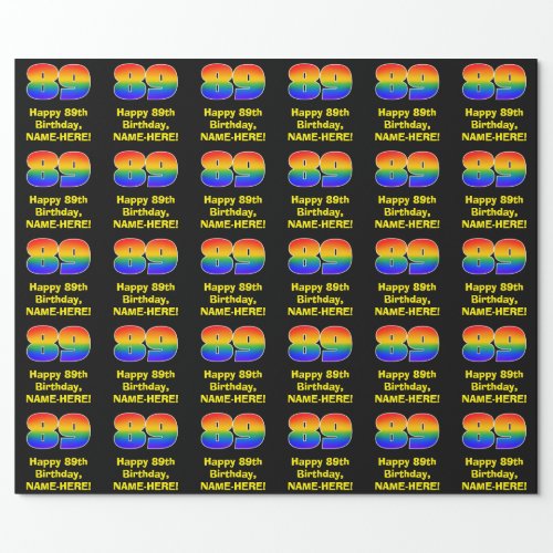 89th Birthday Fun Colorful Rainbow Inspired  89 Wrapping Paper