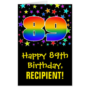 89th Birthday: Fun, Colorful Stars + Rainbow # 89 Card