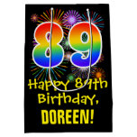 [ Thumbnail: 89th Birthday: Fun Fireworks Pattern + Rainbow 89 Gift Bag ]