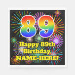 [ Thumbnail: 89th Birthday: Fun Fireworks Pattern + Rainbow 89 Napkins ]