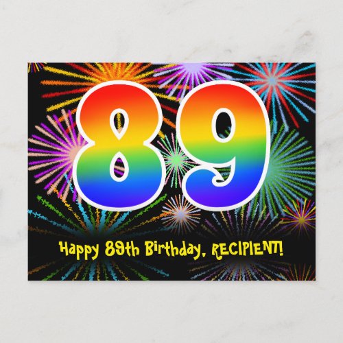 89th Birthday  Fun Fireworks Pattern  Rainbow 89 Postcard