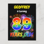 [ Thumbnail: 89th Birthday - Fun Fireworks, Rainbow Look "89" Postcard ]