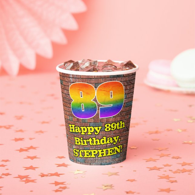 89th Birthday: Fun Graffiti-Inspired Rainbow 89 Paper Cups (Insitu)