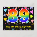 [ Thumbnail: 89th Birthday: Fun Hearts Pattern, Rainbow 89 Postcard ]