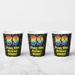[ Thumbnail: 89th Birthday: Fun Music Notes Pattern, Rainbow 89 Paper Cups ]